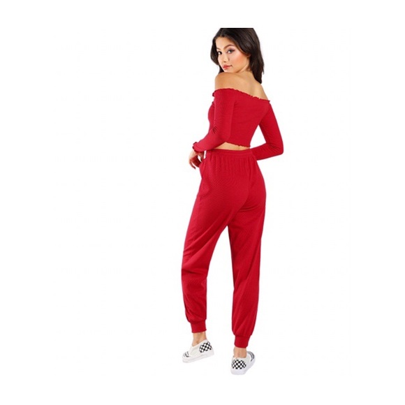 2 PIECES TUBE CROP TOP/ DRAWSTRING TERRY PANTS SET - Picture 4 of 8